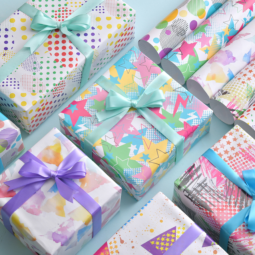 Impresión en color papel de regalo papel de embalaje de juguetes DIY regalo embalaje de regalo papel de pared papel de papel de papel en stock