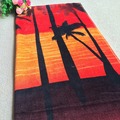 沙滩浴巾 外贸供应黄昏沙滩椰子树游泳浴巾印花割绒纯棉沙滩巾