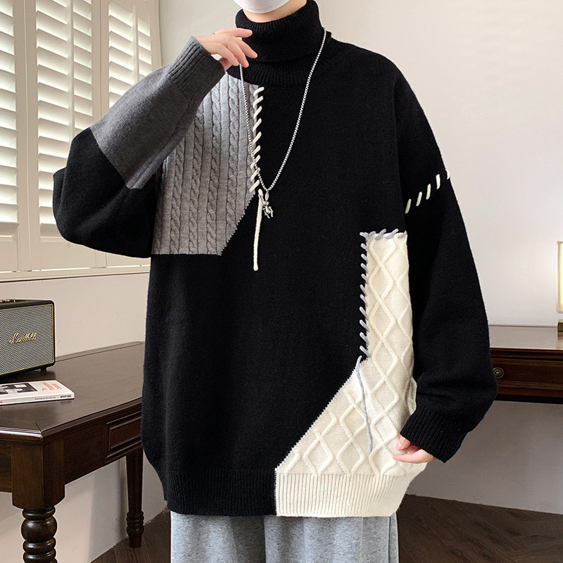 Herrenbekleidung Herbst und Winter farblich passender All-Match-Pullover, verdickte gestrickte Innenbekleidung, langärmeliges Unterhemd, Herrenbekleidung_voghion.com