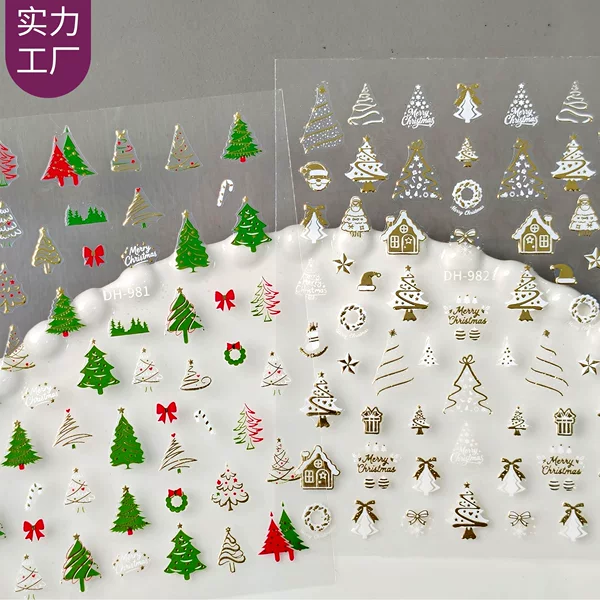 Cross-Border Christmas Series Nail Stickers with Flat Adhesive Backing and Gold Stamping, Featuring Christmas Snowmen and Reindeer, Dh Style
