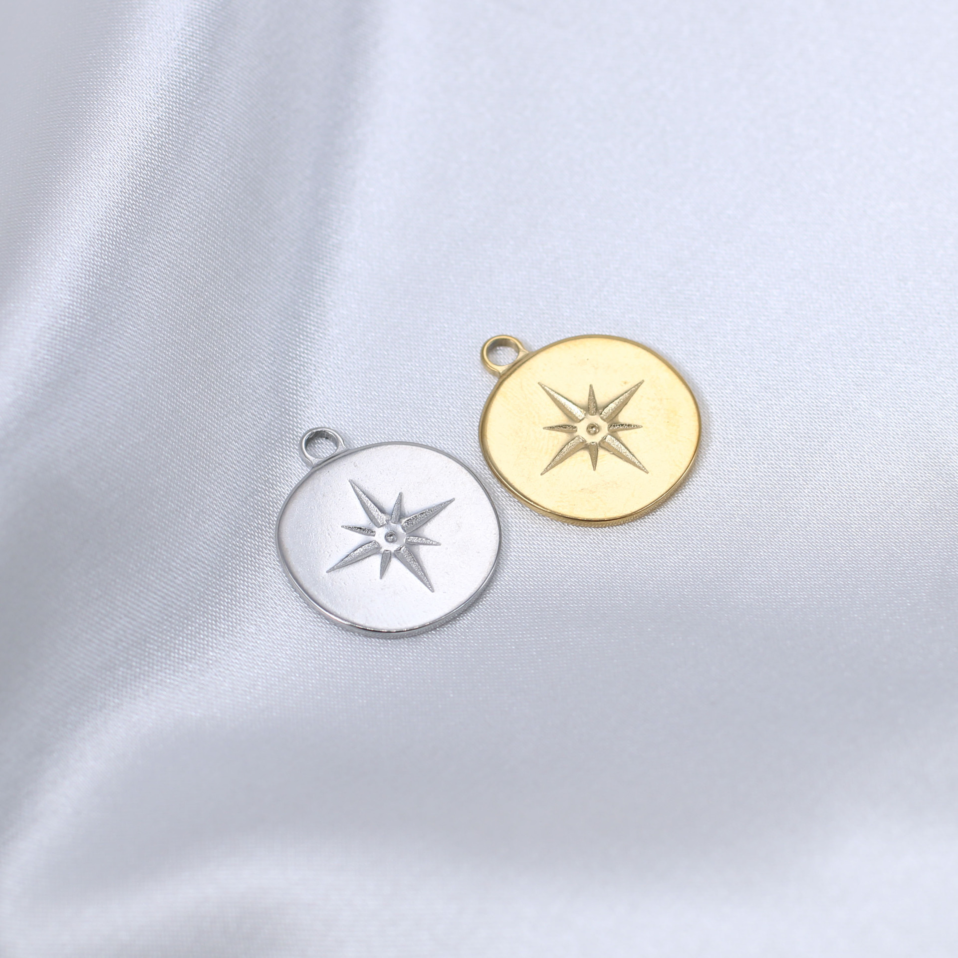 3 Stücke 18mm * 21mm Runde Stern Charms Edelstahl Kompass Stern Anhänger Halskette Armband Ohrring DIY Schmuck machen Zubehör – Detail 5