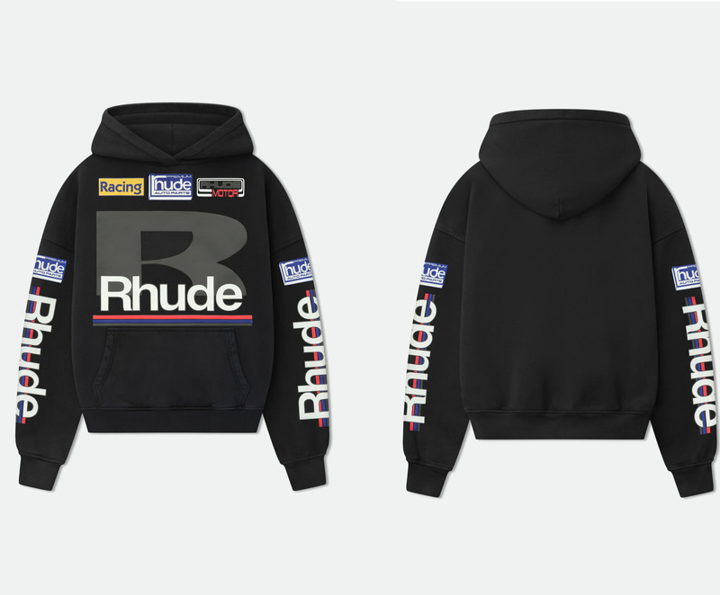 25SS跨境欧美潮牌RHUDE几何图案字母印花连帽卫衣男美式高街外套|undefined