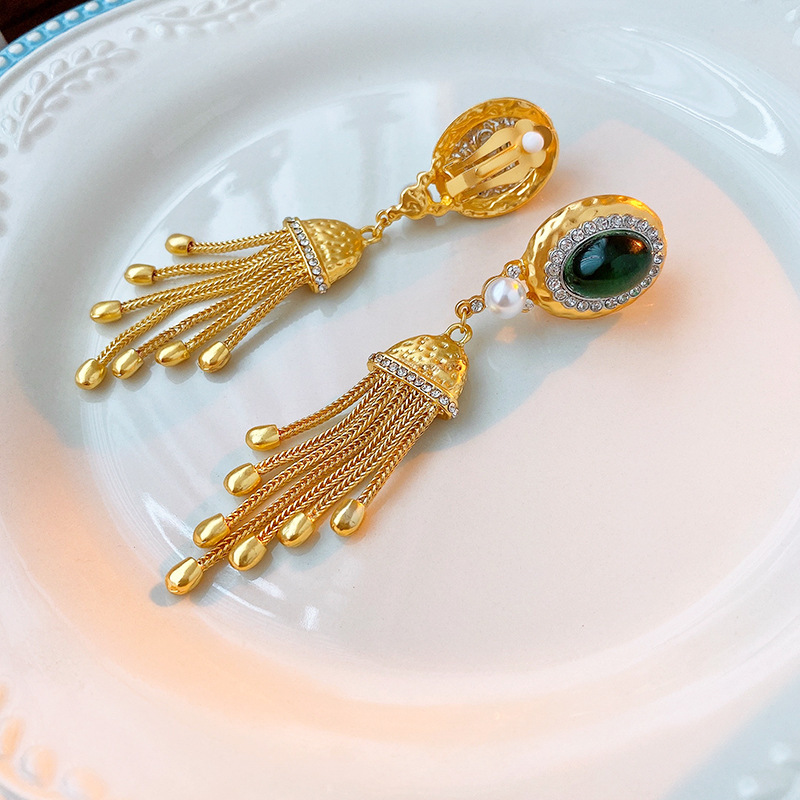 1 Pair Quantity 1 Pair Retro Tassel Flower Plating Inlay Alloy Artificial Pearls Rhinestones Drop Earrings