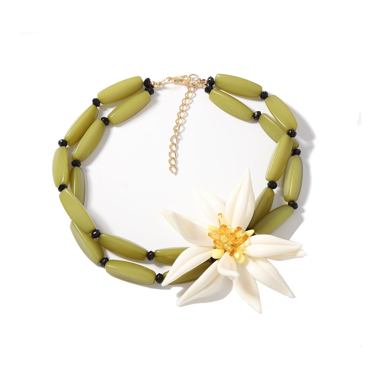 Women's Gender Plating Design Elegant Streetwear Flower Resin Beaded Chain Statement Necklaces Wholesale