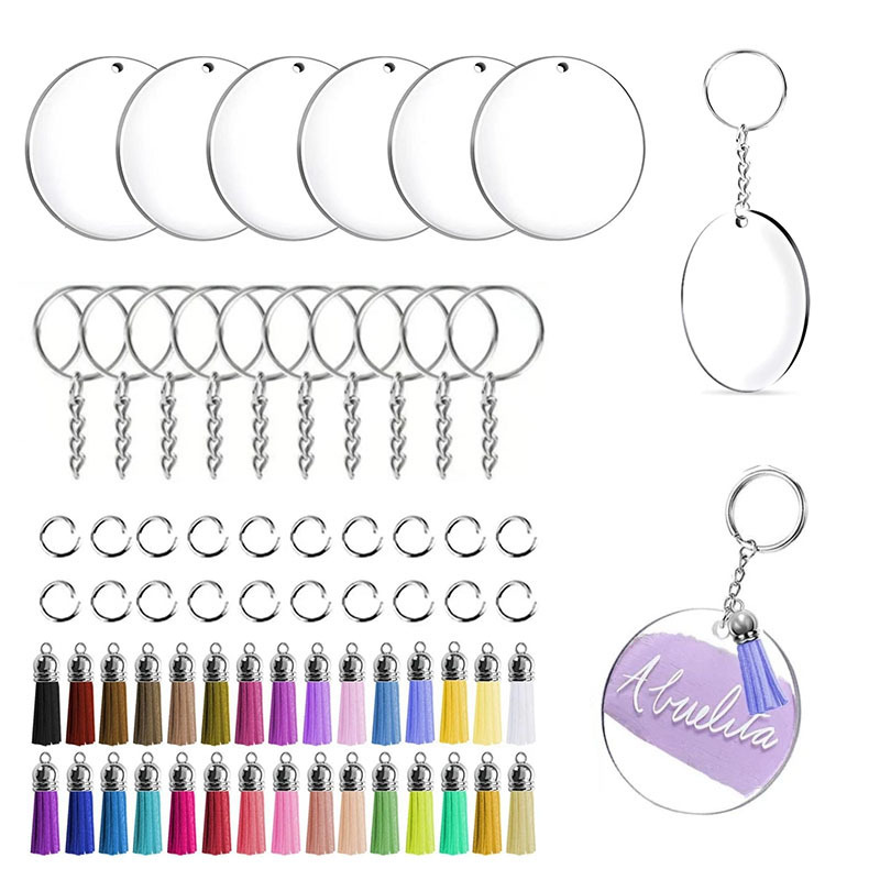Acrylic Keychain DIY Blank Tassel Creative Metal Pendant Transparent Blank Round DIY Personalized Pendant