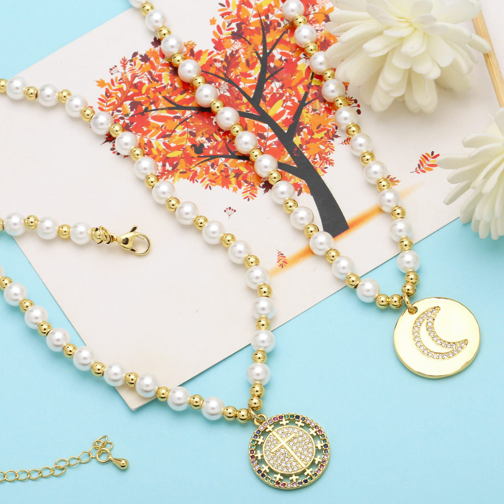 Fashion Cross Copper Pendant Necklace Plating Inlay Zircon Copper Necklaces