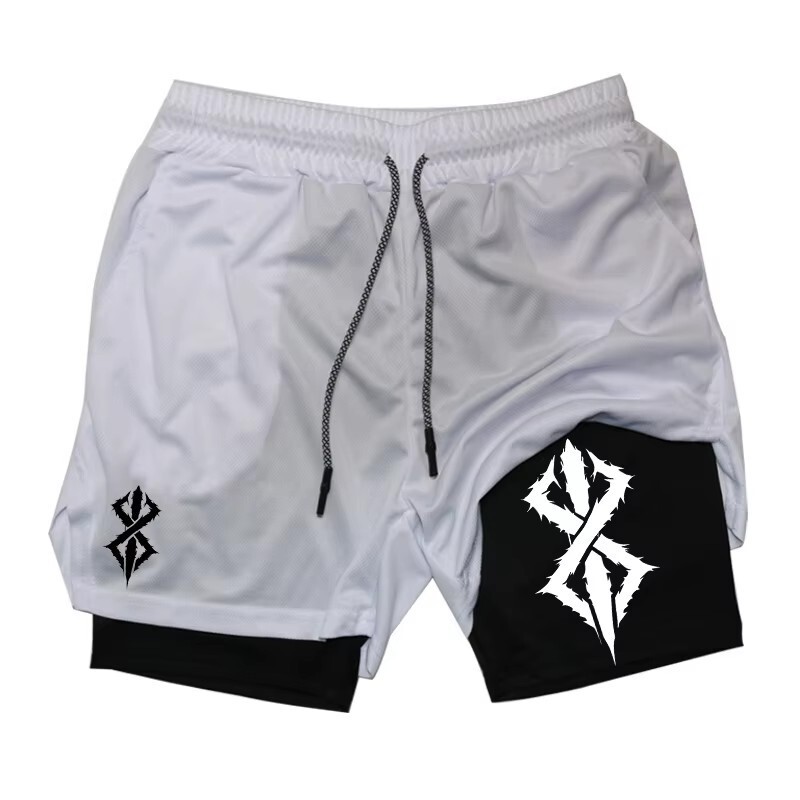 Dragon Ball Series Ghost Face Shorts Summer Printed Double-Layer Two-In-One Men's Basketball Running Casual Home Sports Shorts