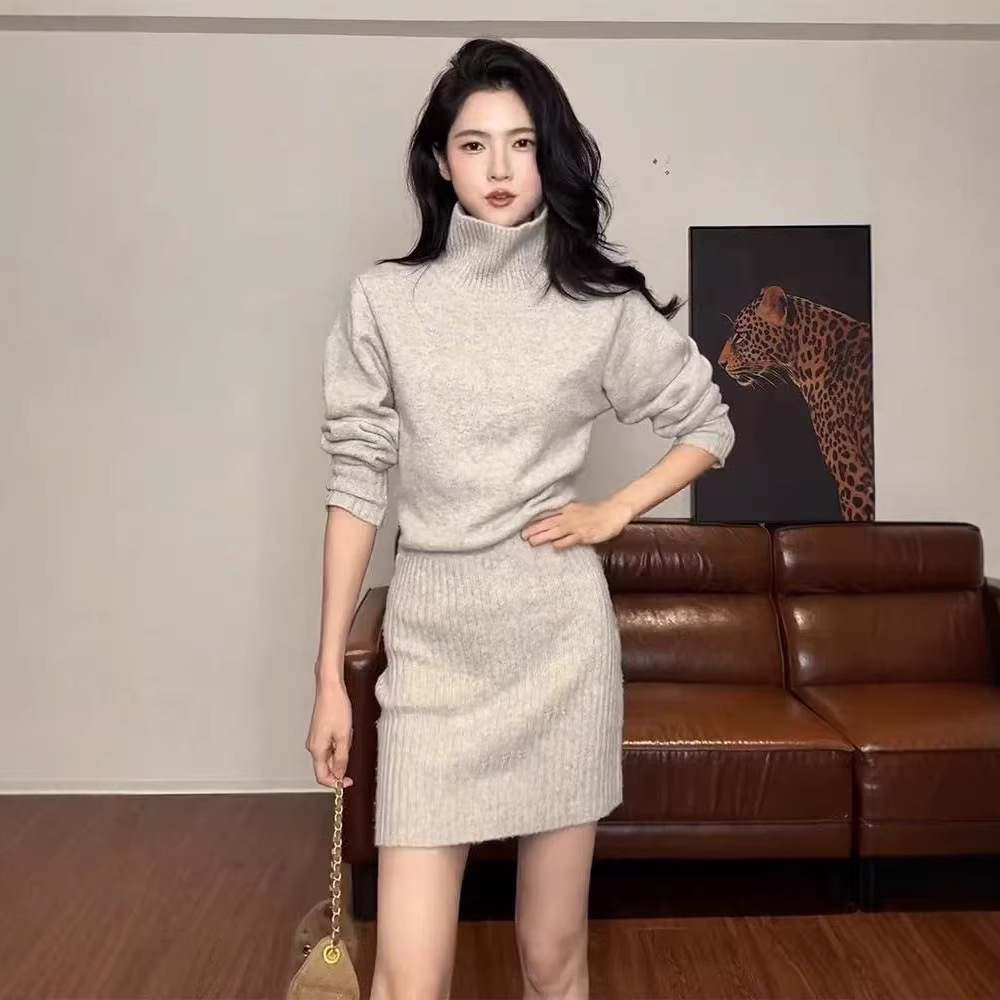 여성 가을 겨울 슬림핏 니트 원피스 하이넥 긴팔 하객룩 코트 이너 미디원