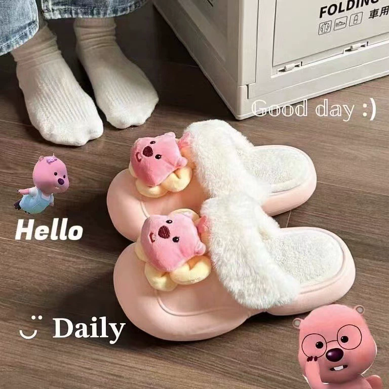 Симпатичные бобровые хлопчатобумажные тапочки женские осенью и зимой носить в помещении