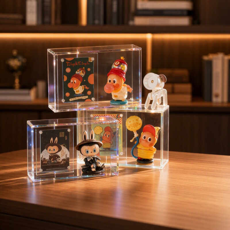 Acrylic Transparent Rotating Photo Frame for Blind Box Storage, Creative DIY Figurine Display Frame, Small 3D Display Stand