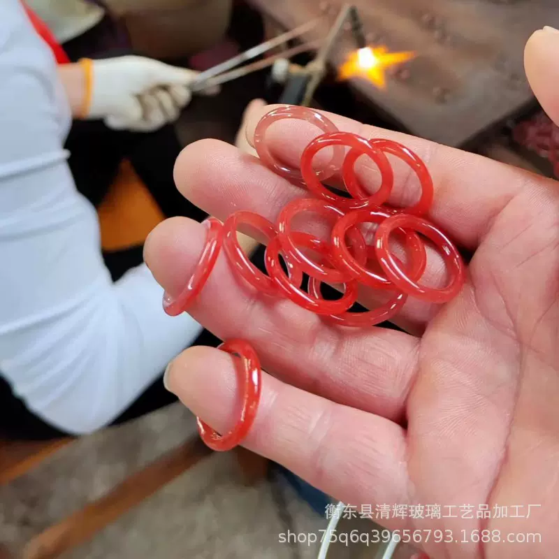 定制批发3mm极细玻璃仿玉戒指叮当镯古风少女手环流苏吊坠配件