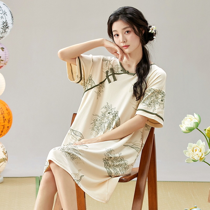 Pijama de mangas cortas de estilo antiguo de verano de estilo chino nuevo pijama de estilo chino de verano de algodón delgado ropa de hogar se puede usar