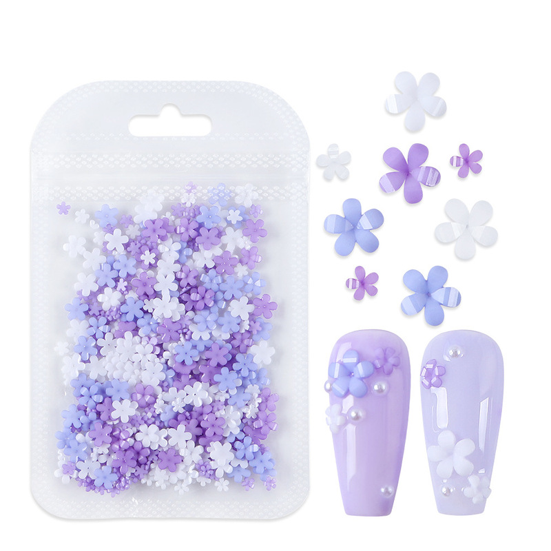 400 five-petal flower nail accessories bag acrylic white purple flower jewelry mixed color resin flower jewelry