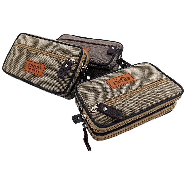 L2224 bolsa de cintura de lona horizontal grande para hombres multifuncional al aire libre teléfono móvil bolsa de cintura bolsa de pecho billetera de negocios 9,9