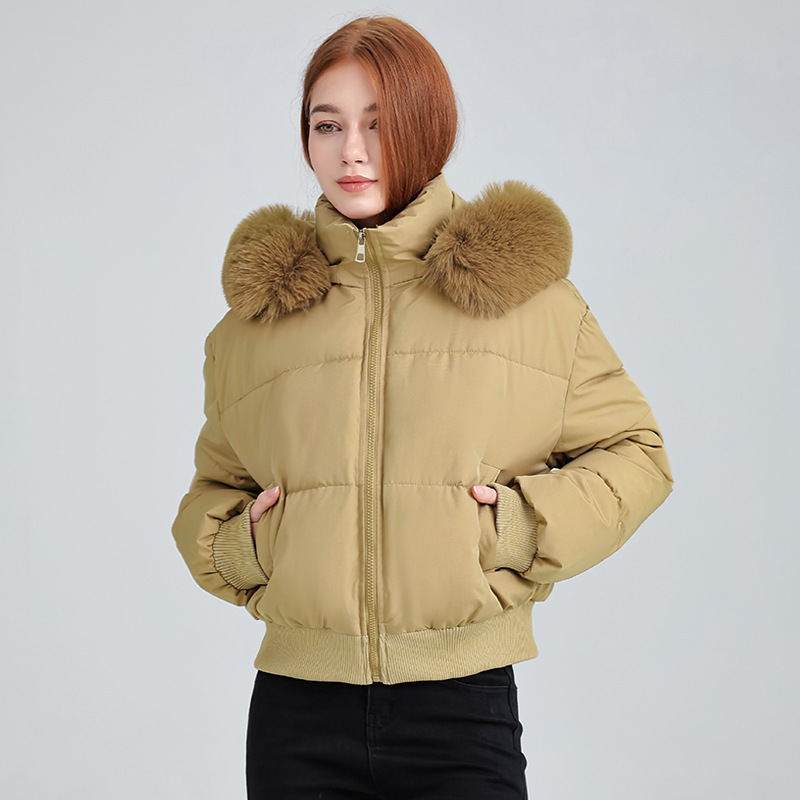 Comercio exterior diseño de algodón con cuello encapuchado mujer invierno 2025 nuevo grueso calentamiento corto chaqueta de pan image 9