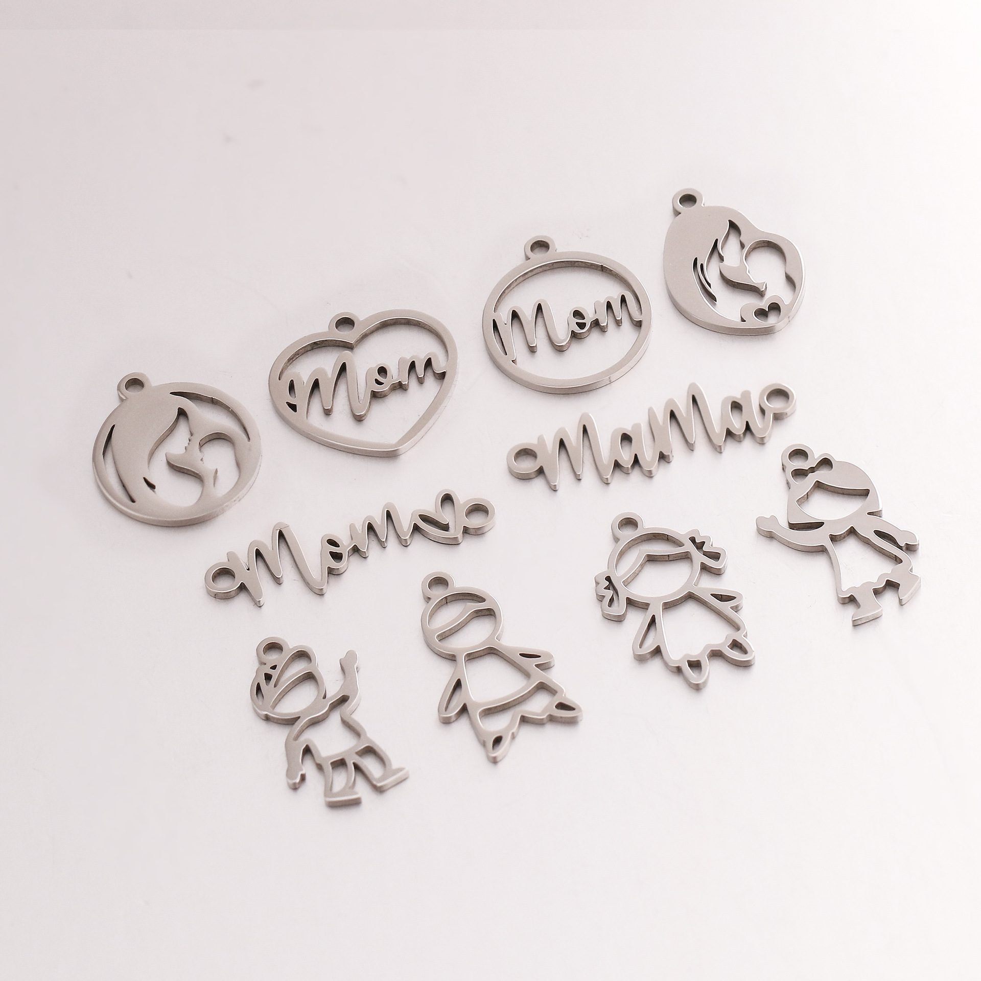 Plating Design 5 PCS/Package 304 Stainless Steel Heart Shape Solid Color Pendant Charms