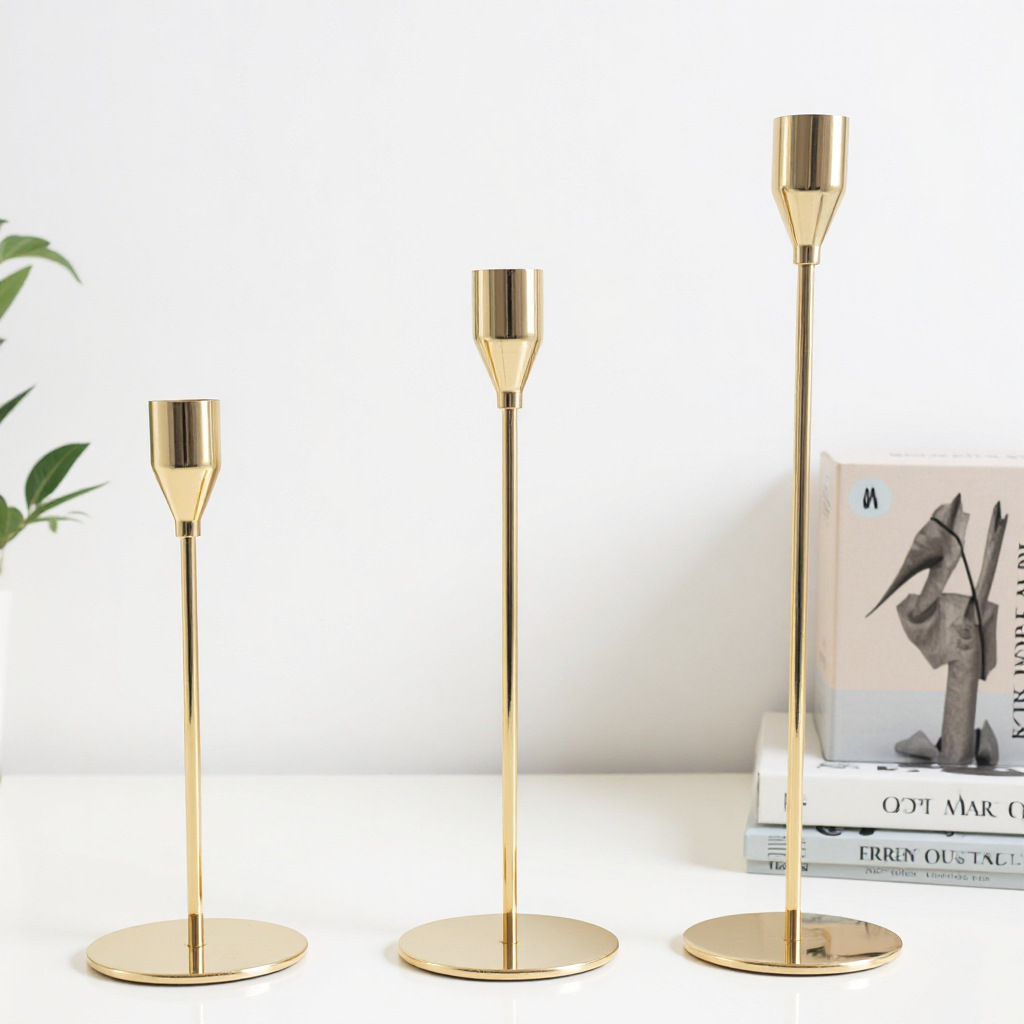 欧式烛台摆件高级感餐桌烛光三件套婚礼电镀摆饰金属蜡烛台