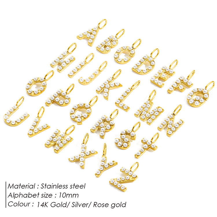 5g Weight Artificial Pearls Inlay Material Charms, Jewelry Accessories Classification 1 Piece Quantity Stainless Steel Material Letter Pattern Plating, Inlay Design 1 Piece Stainless Steel Artificial Pearls Letter 无