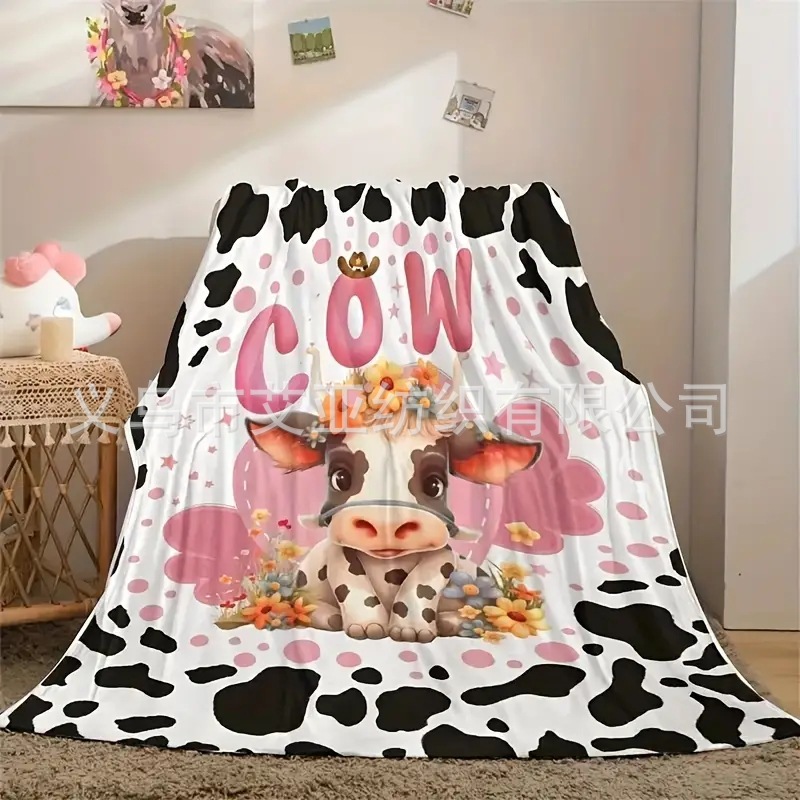 Cross-border exclusive cow print flannel throw blanket, cute children's home use blanket, soft and comfortable air conditioning blanket
