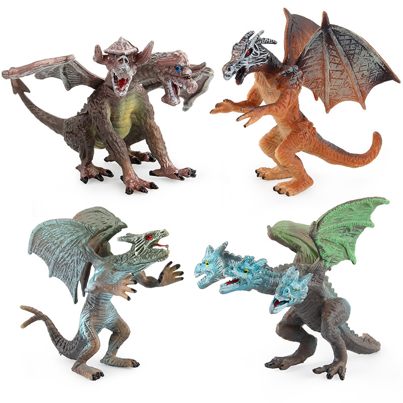 Dragón de dinosaurio Jurásico dragón mágico occidental modelo de Dragón Volador mutación Dragón de doble cabeza modelo de tamaño pequeño adornos hechos a mano