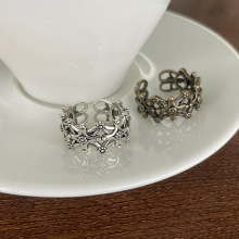 岚芷 十字架925银戒指女朋克嘻哈个性手饰品潮开口戒指跨境批发男