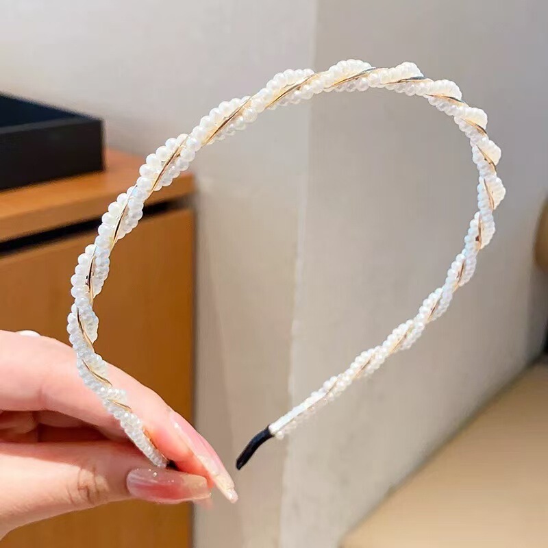 女性用パールヘアバンド、スーパーフェアリーフレンチロマンチックネットセレブ2025新作洗顔高頭蓋圧ヘアピン高級帽子|undefined