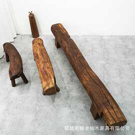 老榆木风化长条凳圆柱形木桩坐凳民宿装饰实木异形换鞋凳长凳复古