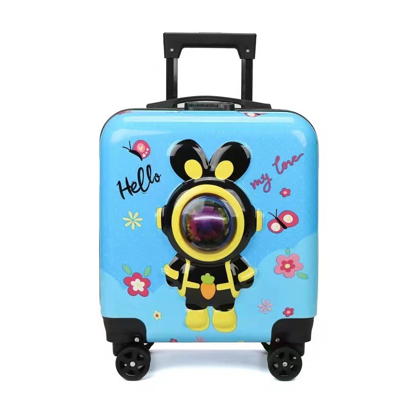 18 pulgadas carro de los niños caso logotipo imprimible equipaje universal rueda de dibujos animados lindo maleta en stock fábrica al por mayor