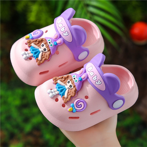 Children's cartoon sandals summer soft-soled non-slip baby girls bathroom bathing Baotou children's hole slippers