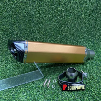 Motorcycle Exhaust Pipe Round, Motorcycle exhaust pipe - 470-small-hexagonal-round-mouth-yellow-body-imitation-carbon-head