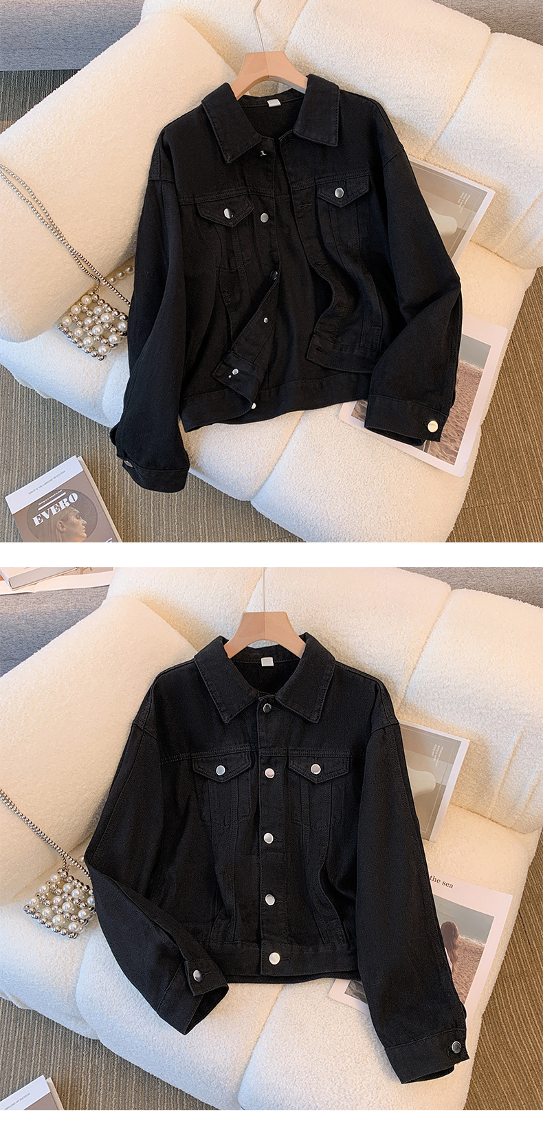 Women’s Vintage Denim Jacket – Classic Indigo & Black Single-Breasted Cardigan Coat (S-2XL)_mkmklike.com