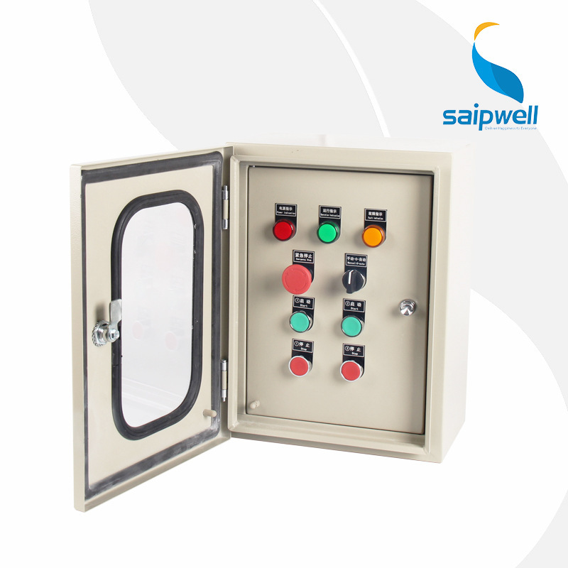 双层门按钮配电箱 斯普威尔透明门按钮防水箱 室内金属按钮控制箱