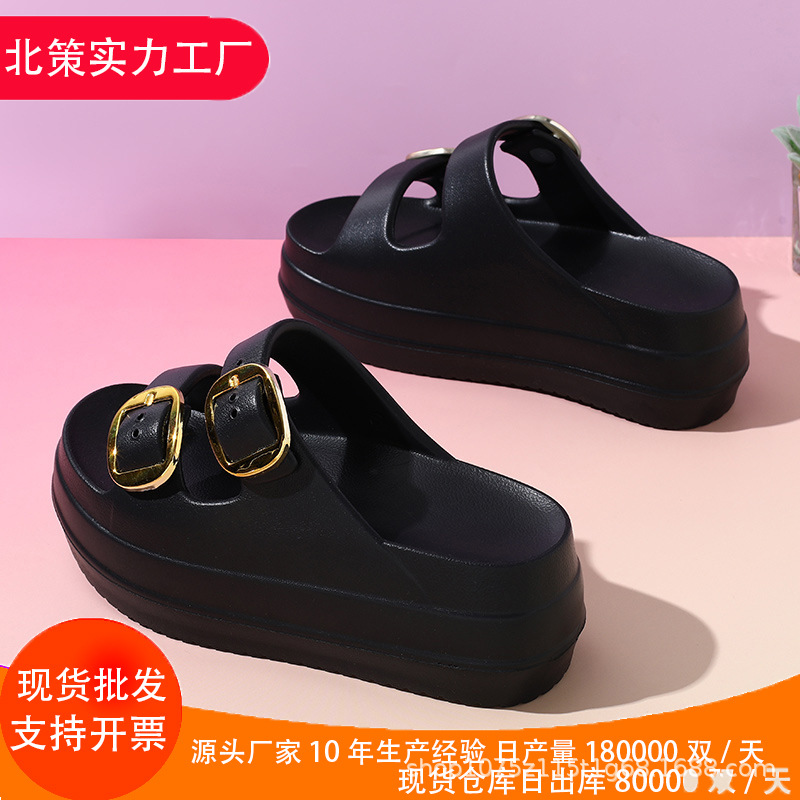 Verano de las nuevas mujeres de color sólido Chanclas de fondo grueso antideslizante resistente al desgaste de moda simple interior al aire libre sandalias de playa