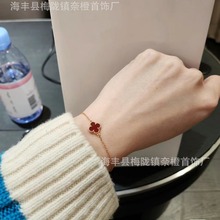 四叶草单花mini手链女新款小众天然贝母红玉髓玫瑰金18K 厂家直销