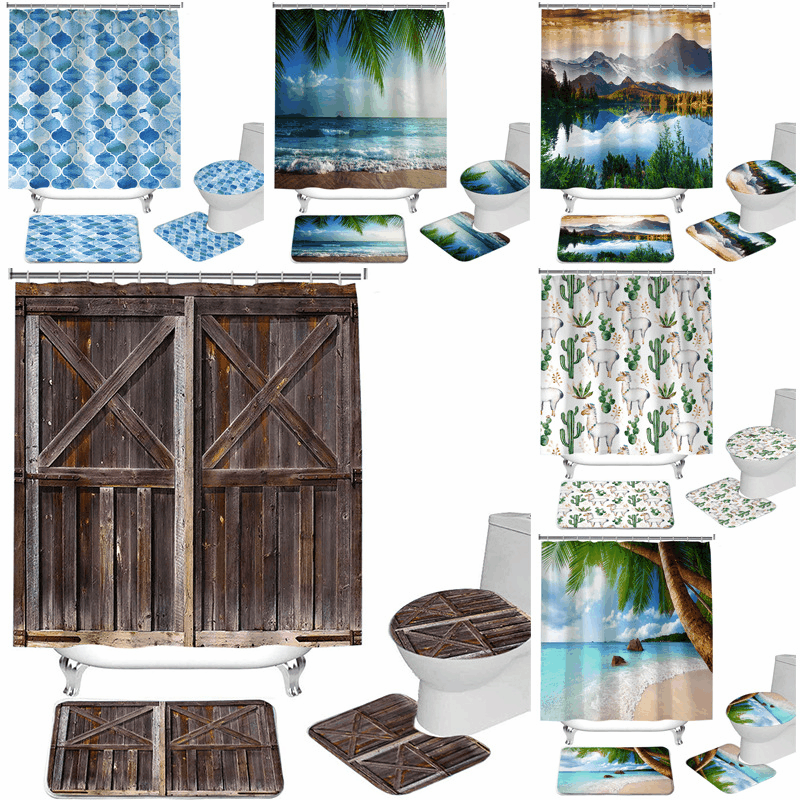Creative digital printed shower curtain, shower curtain, plum blossom bathroom, Nordic style INS_voghion.com