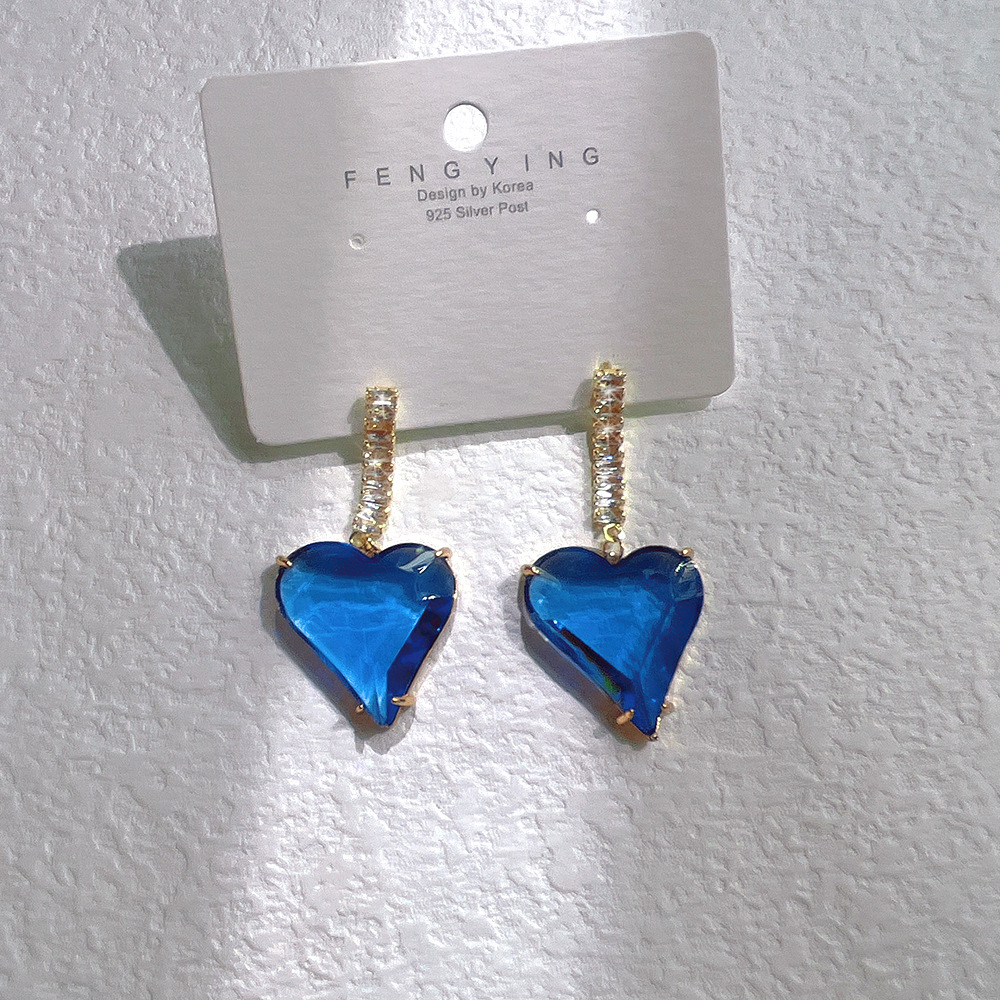 Sweet Heart Shape Copper Inlay Zircon Drop Earrings 1 Pair