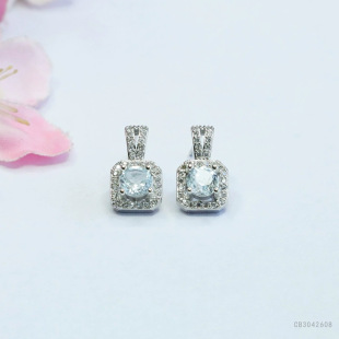 Yuyu S925 silver inlaid natural topaz earrings Square small fragrant wind earrings women's factory wholesale CB3042608