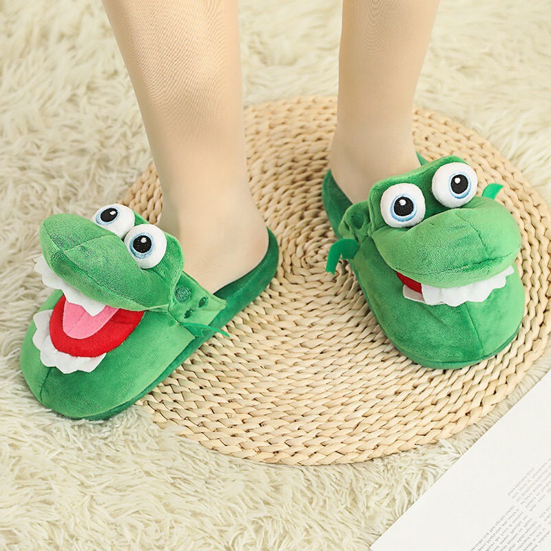 Plush Crocodile Slippers Toy Cotton Women's Home Winter Indoor Tiktok Same Model Open Mouth Walking Moving Ears