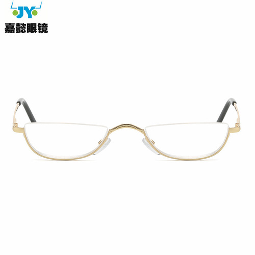 Cross-border half-frame hanging wire reading glasses manufacturer wholesale special-shaped semicircle metal spring-leg reading glasses for the elderly