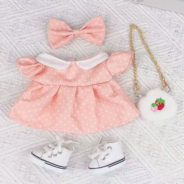 Pink wave point+bow+strawberry bag]+shoes