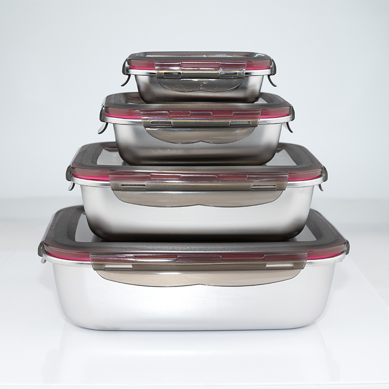 304 caja de acero inoxidable caja de almacenamiento de almuerzo sellado caja de almacenamiento de refrigerador casero sellado cuadrado estilo coreano caja de almuerzo