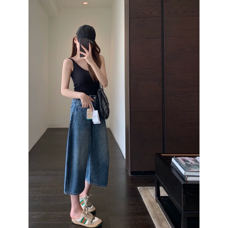 American retro balloon jeans, distressed vintage blue, loose and slimming, cropped wide-leg pants for women, summer new H060313 American retro balloon jeans, distressed vintage blue, loose and slimming, cropped wide-leg pants for women, summer new H060313