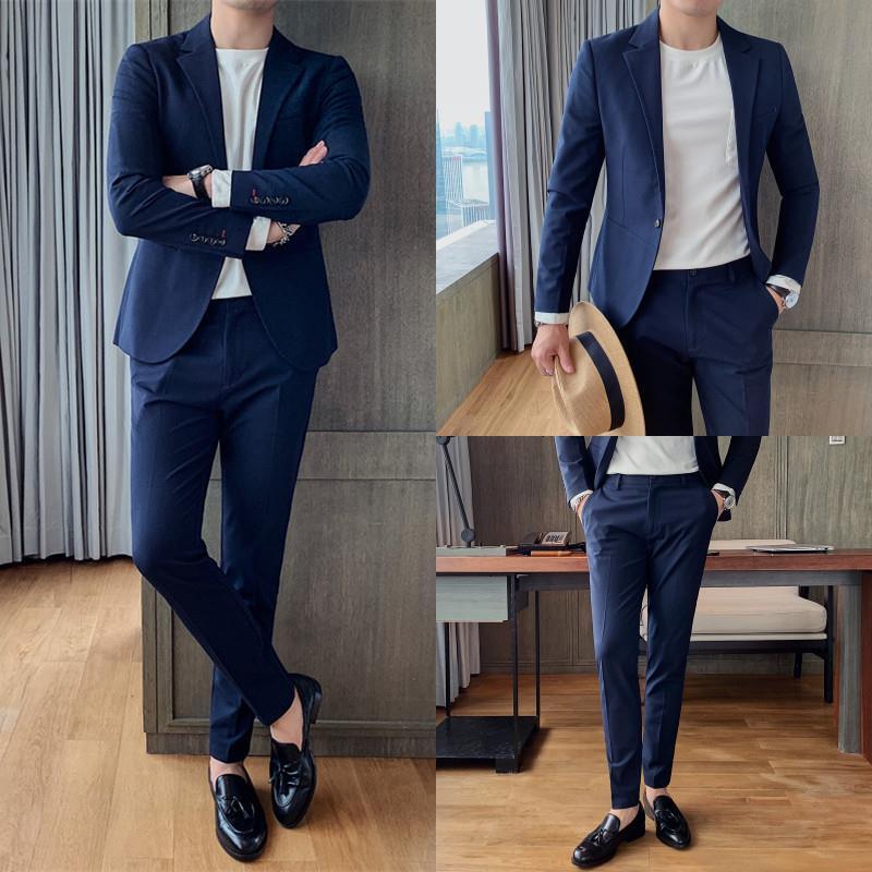 Autumn Men's Casual Suit Fashion Korean Version Slim Embroidered Suit Two-Piece British Trendy Groom Outfit
