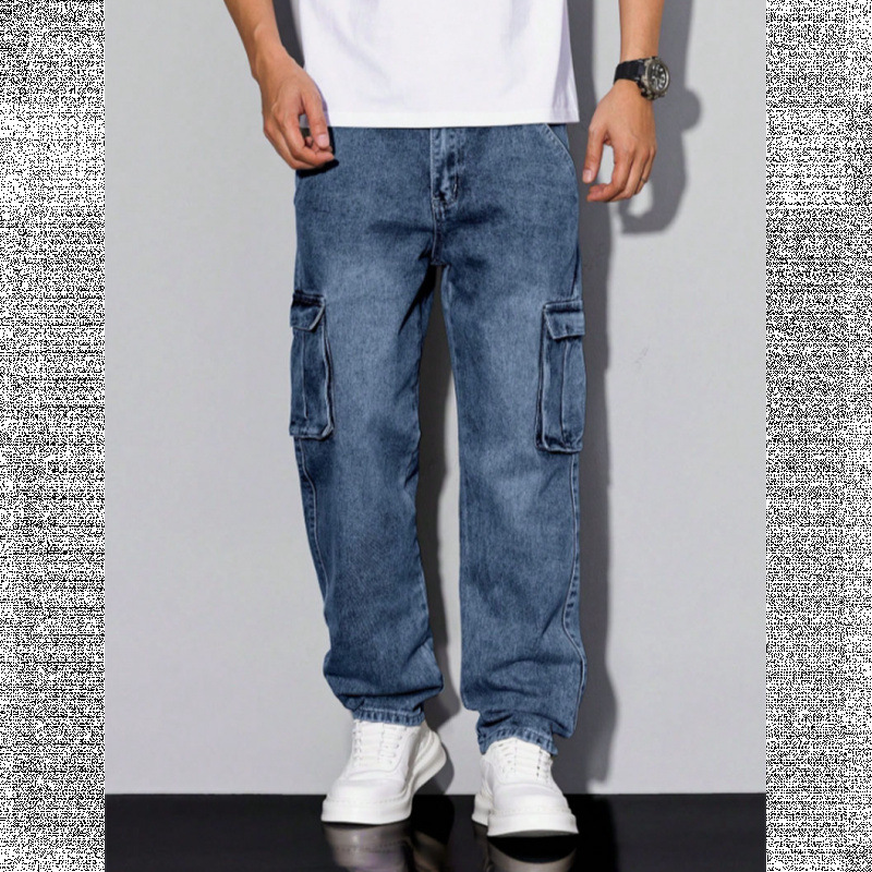 Trendy Oversized Men's Denim Jeans High Street Fashion Brand Plus Size Stretchy Wide-Leg Pants European and American Cross-Border Men's Pants