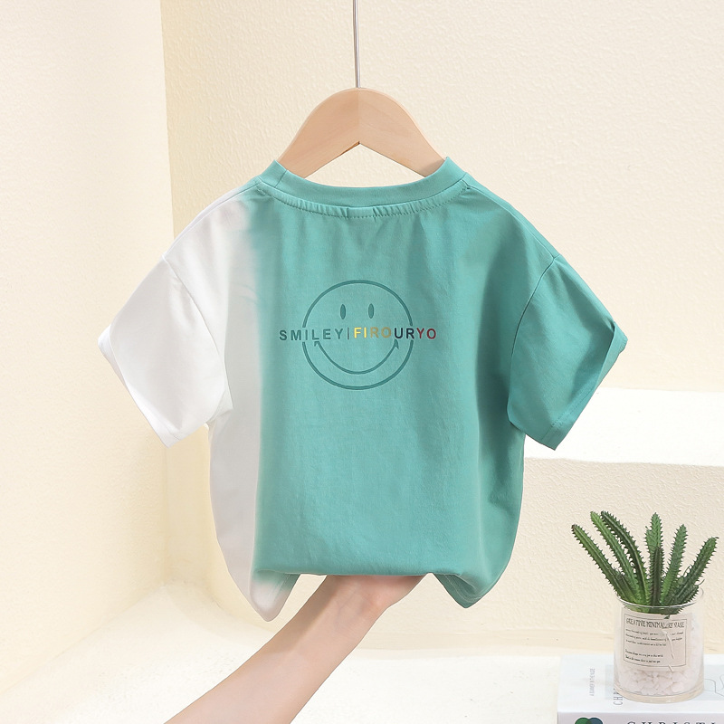 7813 Camiseta de manga corta para niños 2025 nuevo verano fresco y guapo tops de media manga de teñido degradado para niños verano para bebés