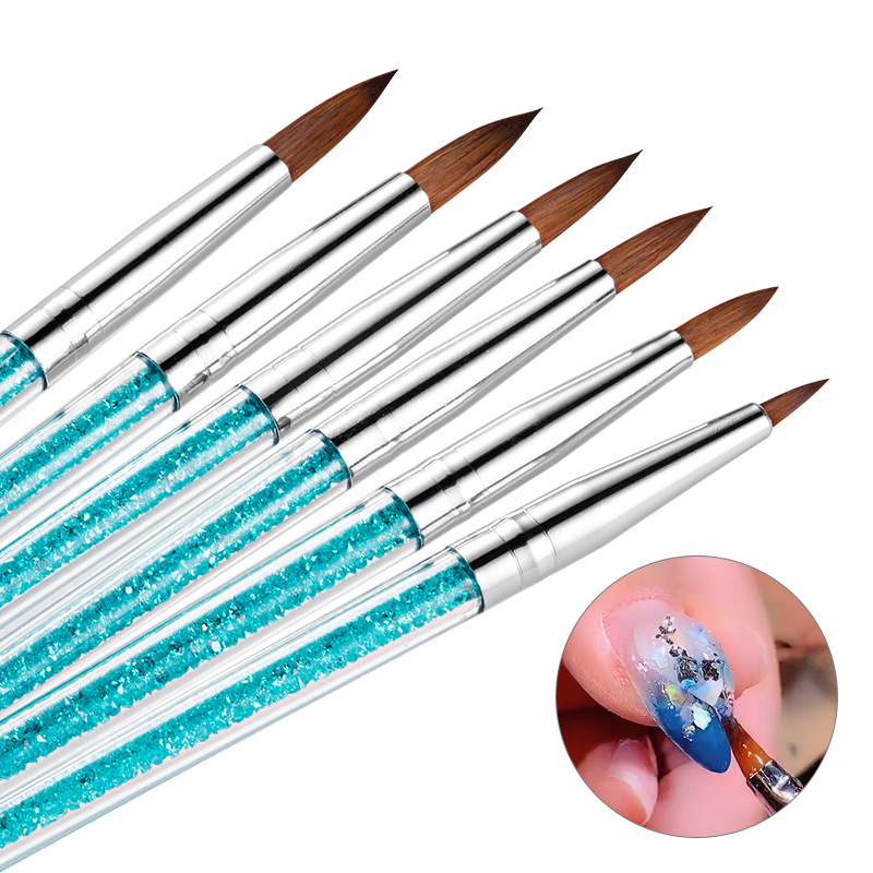 跨境新款美甲工具笔刷套装 6支装带钻亚克力笔杆水晶笔彩绘雕花笔