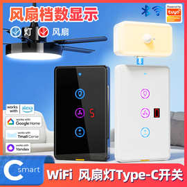 WiFi墙壁触摸面板风扇灯开关涂鸦智能家居APP语音定时US遥控开关