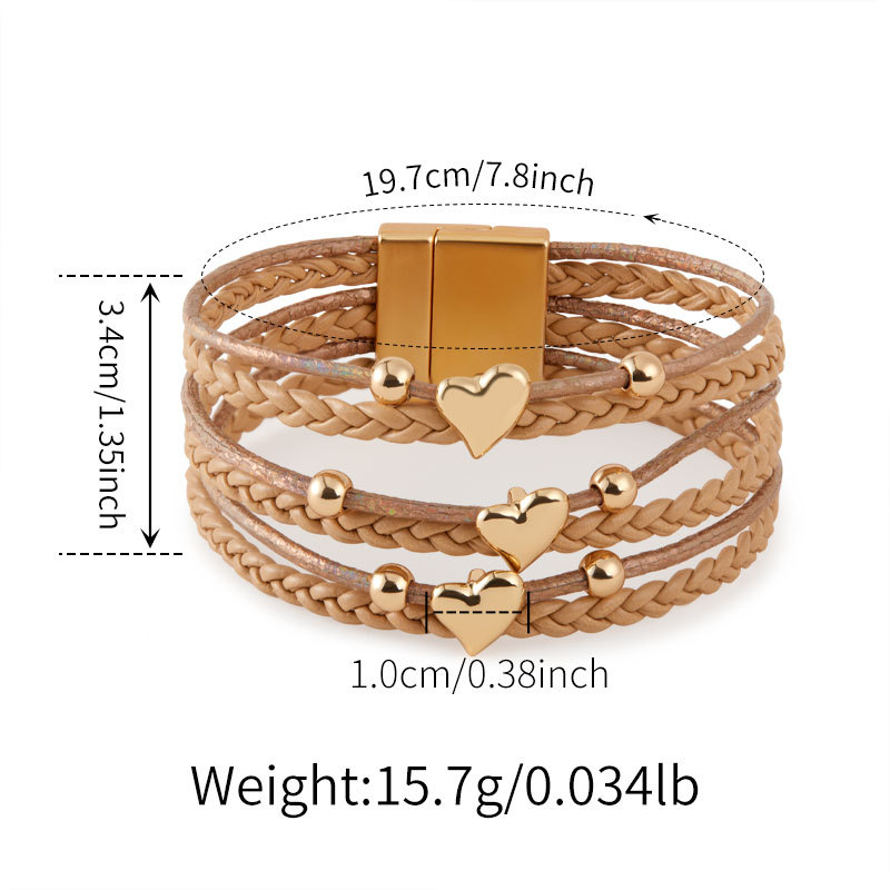 Retro Streetwear Heart Shape Pu Leather Alloy Wrap Bracelets Wholesale display picture 3