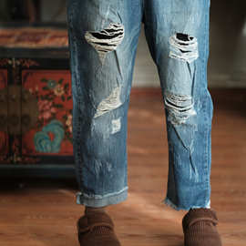 复古文艺百搭牛仔裤0551清仓特价不退换