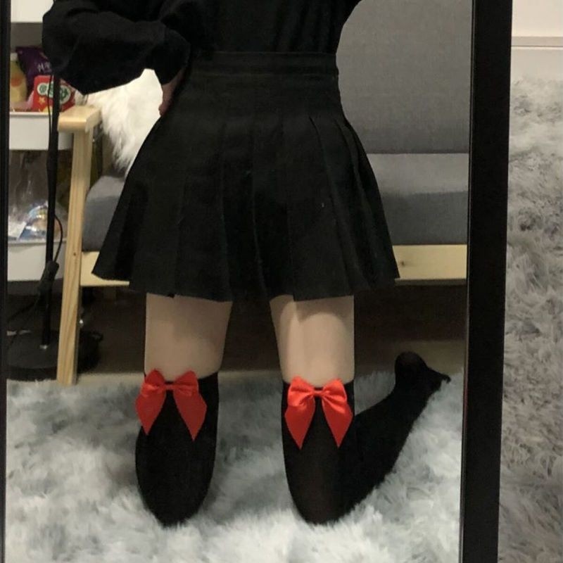 Calcetines japoneses con lazo por encima de la rodilla Calcetines JK terciopelo sexy Calcetines altos Calcetines Blanco y negro Medio grueso Estilo universitario
